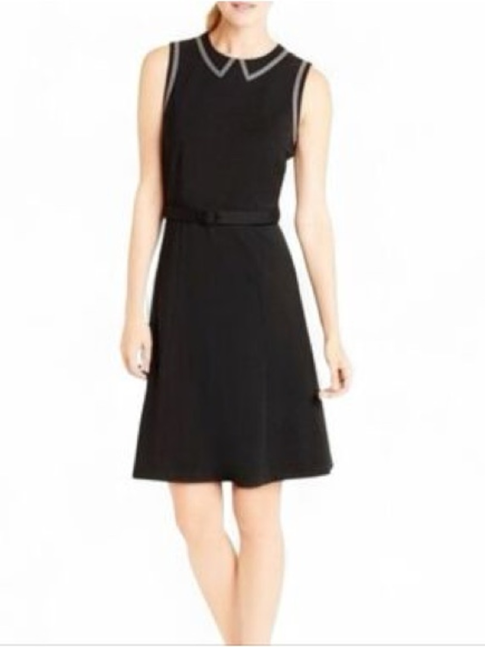 J. McLaughlin Black Collared Belted Knee Length Dress XS